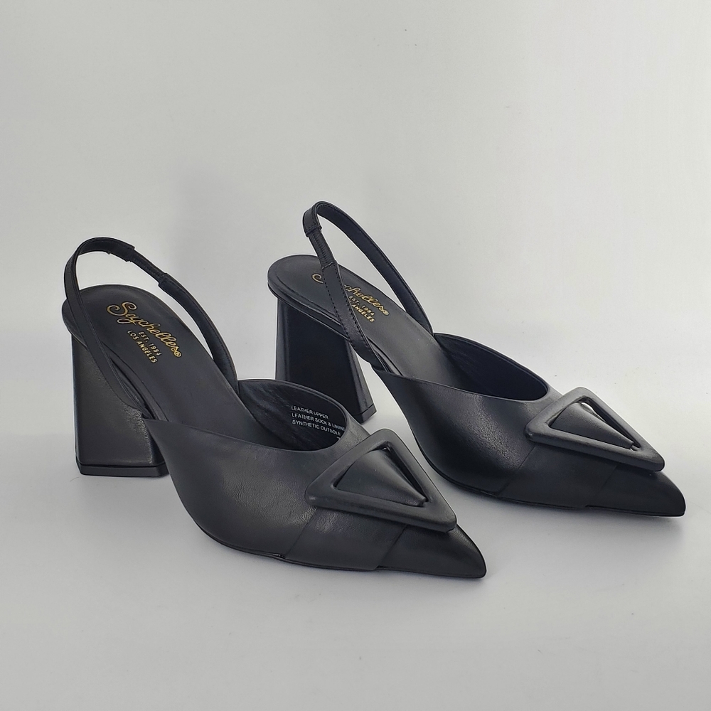 Seychelles Black Leather Rumor Has It Sling Back Heels Size 7.5